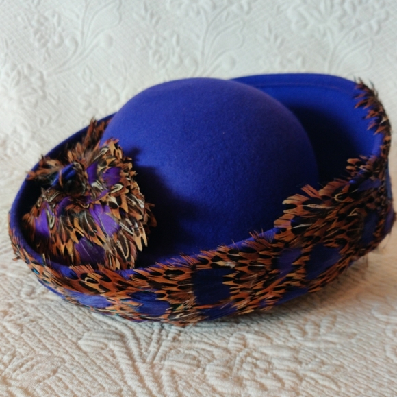 Mr John New York Classic Purple 100% Wool Bullman Hat Co. With Pheasant Feathers - Picture 1 of 10